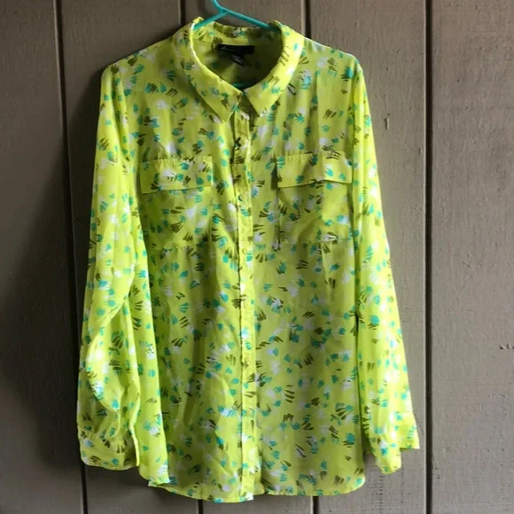 Lane Bryant Lime Green Sheer Blous - Picture 1 of 7